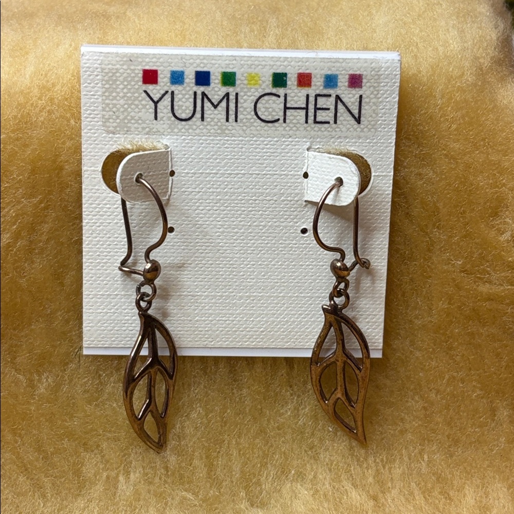 Yumi Chen Copper Tone Open Leaf Design Earrings - Picture 2 of 4